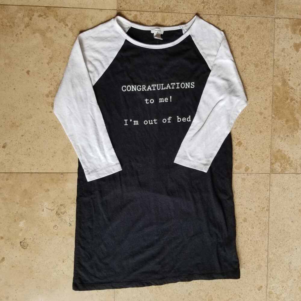 Congratulations to me! I'm out of Bed' Black and white sleep shirt by Forever 21